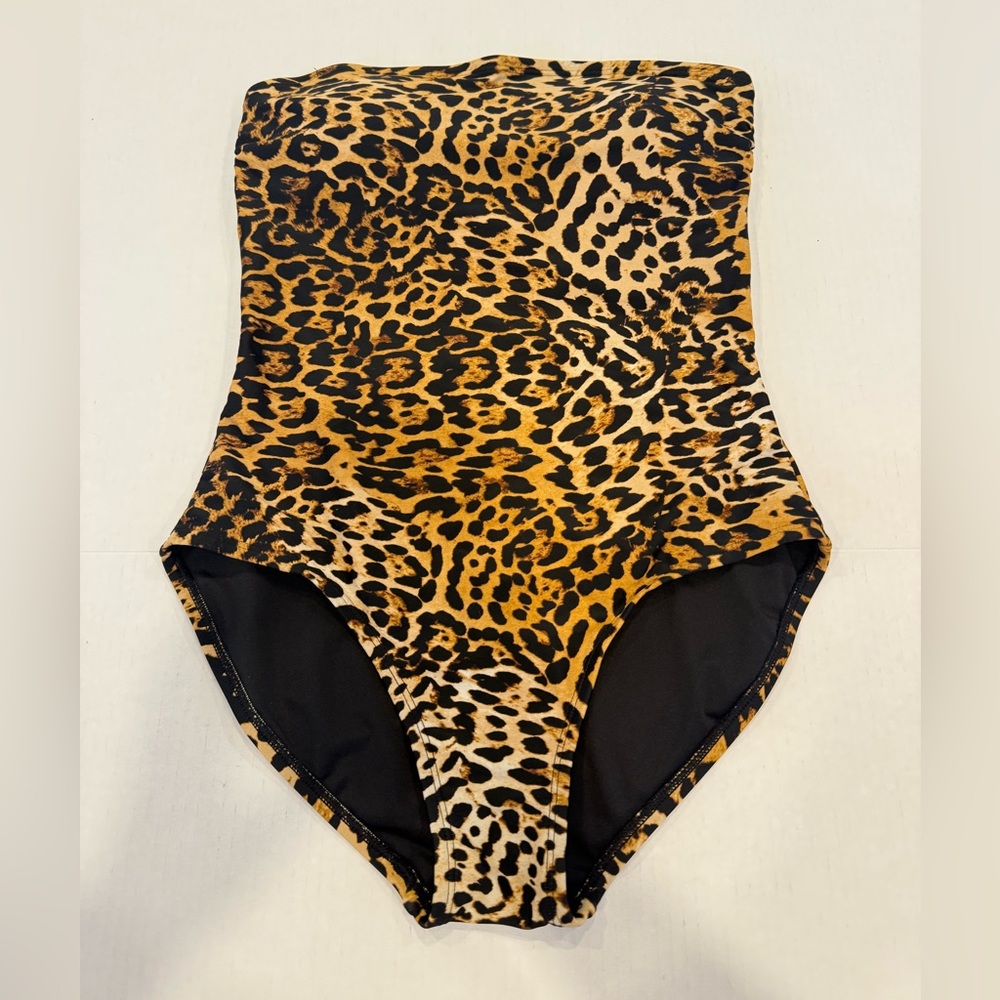 Calvin Klein Leopard-Print Strapless Tummy-Control One-Piece Swimsuit NEW Size 6 - Picture 2 of 9